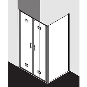 Kermi Liga - porte pliante Liga dans niche LI2T412018VPK 120x185cm, argent brillant, verre de sécurité trempé clair, sur receveur de douche