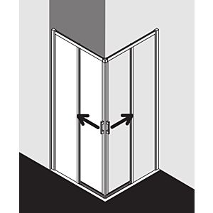 Kermi Liga Eckeinstiegshälfte Pendel-Falttür LI2CL093181PK 93x185cm, silber mattglanz, ESG klar Clean, links, auf Duschplatz