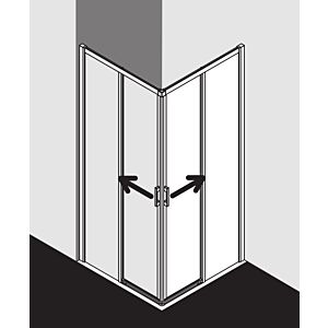 Kermi Liga coulissant demi-entrée. 2 pièces sans plancher LIC2R09320VPK 93x200cm, argent brillant, verre de sécurité trempé clair, à droite, sur la zone de douche