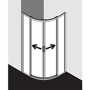 Kermi Liga Viertelkreis-Gleittür bodenfrei mit 2 Festfeldern LIC55101201AK 100x100x200cm, silber mattglanz, ESG klar