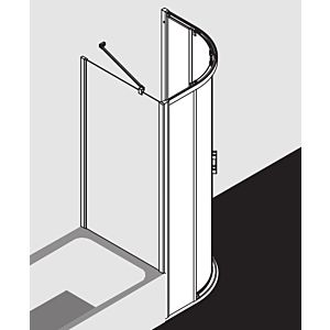 Kermi Liga quarter-circle sliding door, floor-free with 2 fixed fields LIC55080201PK 80x80x200cm, silver matt gloss, toughened safety glass clear