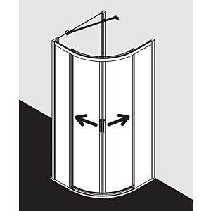 Kermi Liga porte coulissante quart de cercle, sans plancher avec 2 champs fixes LIC5509020VPK 90x90x200cm, argent brillant, verre de sécurité trempé clair