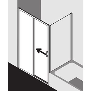 Kermi porte Liga 2 pcs. sans plancher avec panneau fixe LID2L130201AK 126-131x200cm, brillant argent mat, verre de sécurité trempé, gauche, sur receveur de douche