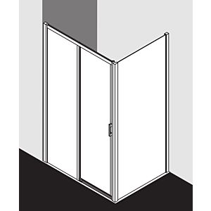 Kermi porte Liga 2 pcs. sans plancher avec panneau fixe LID2L115201AK 111-116x200cm, brillant argent mat, verre de sécurité trempé, gauche, sur receveur de douche