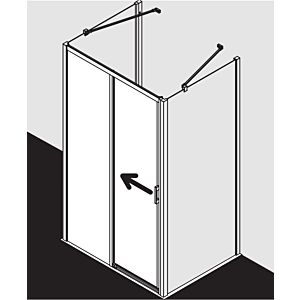 Kermi porte Liga 2 pcs. sans plancher avec champ fixe LID2L145201AK 141-146x200cm, argent mat brillant, verre de sécurité trempé, gauche, sur receveur de douche