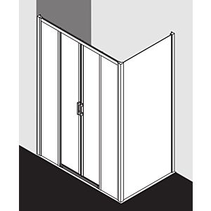 Kermi Liga slide. 4 pièces. sans plancher avec champs fixes LID4B120201AK 120x200cm, argent mat brillant, verre de sécurité trempé, sur receveur de douche