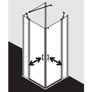 Kermi Liga entry half swing door with fixed field LIEPR09320VAK 93x200cm, high-gloss silver, toughened safety glass, right, on shower area