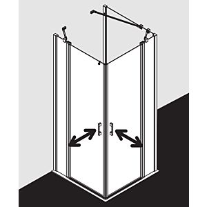 Kermi Liga Eckeinstieg-Hälfte Pendeltür mit Festfeld LIEPL080181AK 80x185cm, silber mattglanz, ESG klar, links, auf Duschwanne