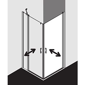 Kermi Liga entry half swing door with fixed panel LIEPL120201PK 120x200cm, matt silver gloss, TSG clear clean, left, on shower tray