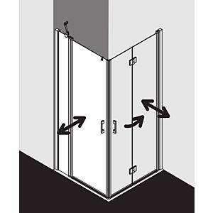 Kermi demi-porte d&#39;entrée d&#39; Liga avec champ fixe LIEPL12320VPK 123x200cm, argent brillant, verre de sécurité trempé clair, gauche, sur la zone de douche