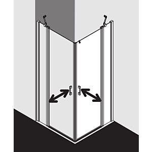 Kermi Liga entry half swing door with fixed panel LIEPR103201AK 103x200cm, matt silver gloss, TSG clear, right, on shower area