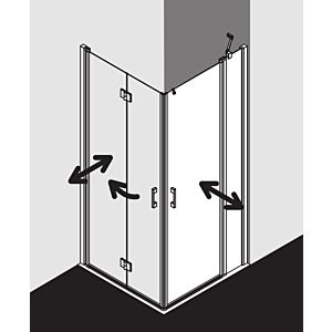 Kermi Liga entry half swing door with fixed field LIEPR08320VAK 83x200cm, silver high gloss, TSG clear, right, on shower area