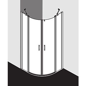 Kermi Liga porte battante quart de cercle à panneaux fixes LIP5510120VAK 101x200cm, argent brillant, verre de sécurité trempé transparent, sur receveur de douche