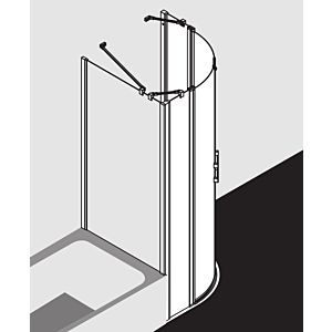 Kermi Liga quarter-circle swing door with fixed panels LIP5510118VAK 101x185cm, silver high gloss, TSG clear, on shower tray
