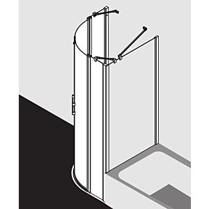 Kermi Liga porte battante quart de cercle à panneaux fixes LIP5509018VAK 90x185cm, argent brillant, TSG transparent, sur receveur de douche