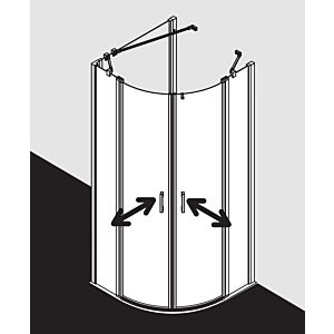 Kermi Liga quarter-circle swing door with fixed panels LIP5510118VPK 101x185cm, high-gloss silver, clear toughened safety glass, on shower tray