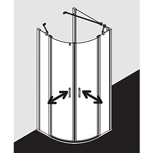 Kermi Liga quarter-circle swing door with fixed panels LIP5508018VPK 80x185cm, high-gloss silver, clear toughened safety glass, on shower tray