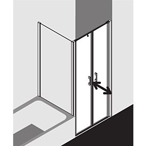 Kermi Liga porte battante en niche LIPTD105181AK 105x185cm, brillant argent mat, TSG transparent, sur receveur de douche