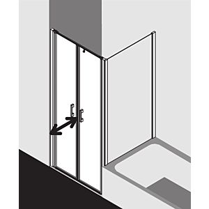 Kermi Liga swing door in niche LIPTD10518VAK 105x185cm, high-gloss silver, clear toughened safety glass, on shower tray