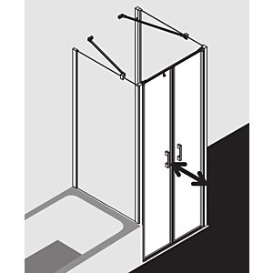 Kermi Liga porte battante en niche LIPTD095181PK 95x185cm, argent mat brillant, verre de sécurité trempé clair, sur receveur de douche