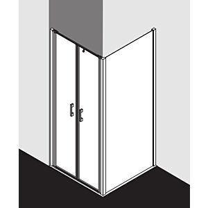 Kermi Liga swing door in niche LIPTD08018VAK 80x185cm, high-gloss silver, clear toughened safety glass, on shower tray