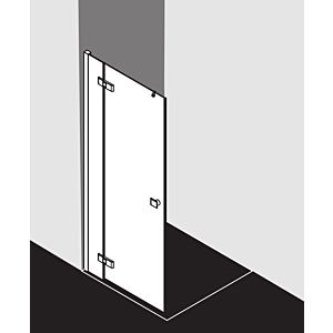 Kermi Mena swing door 1-leaf with fixed panel, wall profile ME1NL100203AK 100 x 200 cm, black soft, ESG clear, left, on shower tray