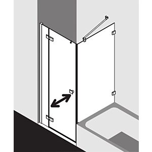 Kermi Mena single-leaf swing door with fixed panel, wall profile ME1NL09020VYK 90 x 200 cm, silver high-gloss, ESG frosted glass SR Opaco Clean, left, on shower tray