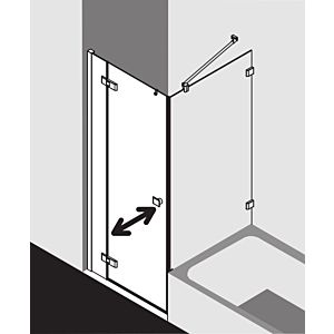 Kermi Mena swing door 1-leaf with fixed panel, wall profile ME1NL12020VAK 120 x 200 cm, silver high gloss, TSG clear, left, on shower tray