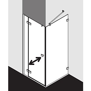 Kermi Mena single-leaf swing door with fixed panel, wall profile ME1NL100203YK 100 x 200 cm, black soft, ESG frosted glass SR Opaco Clean, left, on shower tray
