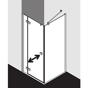 Kermi Mena single-leaf swing door with fixed panel, wall profile ME1NL103203AK 101 x 200 cm, soft black, clear ESG, left, on the shower area