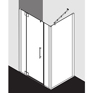 Kermi Pasa XP swing door 2000 -swing with fixed fields PX1GL123201PK 123x200cm, silver matt gloss, toughened safety glass clear, left, on shower area