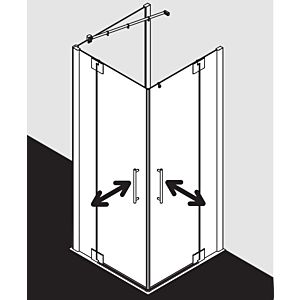 Kermi Pasa XP Eckeinstieg-Pendeltür mit Festfeld PXEPL09018VUK 90x185cm, silber hochglanz, ESG SR Opaco, Halbteil links, auf Duschwanne