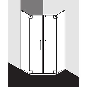 Kermi Pasa XP porte de douche pentagonale battante PXF50100181PK 100x100x185cm, argent mat brillant, verre de sécurité trempé clair