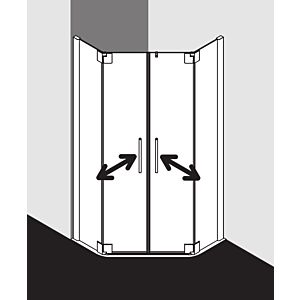 Kermi Pasa XP cabine de douche pentagonale porte battante PXF5010020VUK 100x100x200cm, argent brillant, TSG SR Opaco
