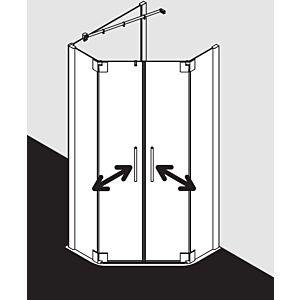 Kermi Pasa XP pentagonal shower cubicle swing door PXF50100181YK 100x100x185cm, matt silver, TSG SR OpacoClean