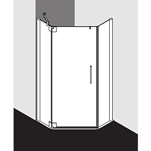 Kermi Pasa XP pentagonal shower cubicle swing door PXL40090201PK 90x90x200cm, silver matt gloss, toughened safety glass clear, left