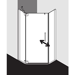 Kermi Pasa XP pentagonal shower cubicle swing door PXL4709020VUK 90x90x200cm, silver high gloss, TSG SR Opaco, left
