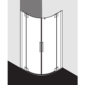 Kermi Pasa XP quarter-circle swing door PXP55090201PK 90x90x200cm, radius 52 / 55cm, matt silver gloss, toughened safety glass clear