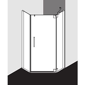 Kermi Pasa XP Fünfeck-Duschkabine Pendeltür PXR5010020VAK 100x100x200cm, silber hochglanz, ESG klar, rechts