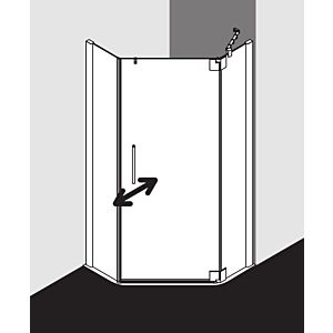 Kermi Pasa XP pentagonal shower cubicle swing door PXR53100201UK 100x100x200cm, silver matt gloss, TSG SR Opaco, right