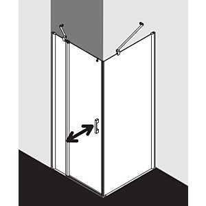 Kermi Pega Pendeltür 1-flügelig mit Festfeld PE1NL09018VZK 90x185cm, silber hochglanz ESG SR Arena C Clean, links, auf Duschwanne
