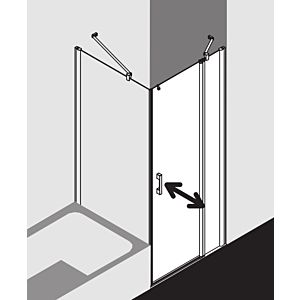 Kermi Pega swing door 2000 -leaved with fixed panel PE1NR10318VAK 103x185cm, silver high gloss, TSG clear, right, on the shower area