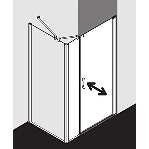 Kermi Pega swing door 2000 -leaved with fixed panel PE1OR12020VUK 120x200cm, silver high-gloss TSG SR Opaco, right, on shower tray