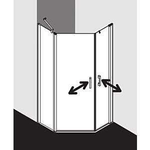 Kermi Pega cabine de douche pentagonale PE53L10018VYK 100x100x185cm, verre de sécurité trempé argent brillant SR Opaco Clean, gauche