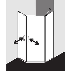 Kermi Pega Fünfeck-Duschkabine PE47R09018VYK 90x90x185cm, silber hochglanz ESG SR Opaco Clean, rechts