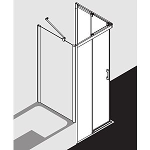 Kermi Pega Gleitt.-Eckeinstiegsh. 2-tlg. bodenfrei PEC2R12020VAK 120x200cm, silber hochglanz, ESG klar, rechts, auf Duschwanne
