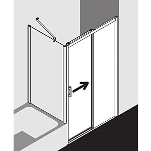 Kermi Pega Gleittür 2-tlg. bodenfrei mit Festfeld PED2R10018VUK 100x185cm, silber hochglanz ESG SR Opaco, rechts, auf Duschwanne