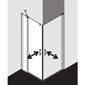 Kermi Pega swing door corner entry half 2-part. PEEPL10320VZK 103x200cm, silver high-gloss ESG SR Arena C Clean, left, on the shower area