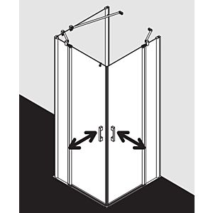 Kermi Pega swing door corner entry half 2-part. PEEPL10320VYK 103x200cm, silver high-gloss ESG SR Opaco Clean, left, on the shower area