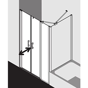 Kermi Pega swing door with fixed panel PEPFL11018VUK 110x185cm, silver high gloss ESG SR Opaco, left, on shower tray